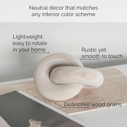 PEAKOLY Wood Knot Decor Natural - Coffee Table Sculpture, Wood Chain Link Decor, Decorative Chain, Wooden Knot, Console Table Decoration Items, Shelf Decorations, Bookshelf Decorative Objects, Beige - PuriLite