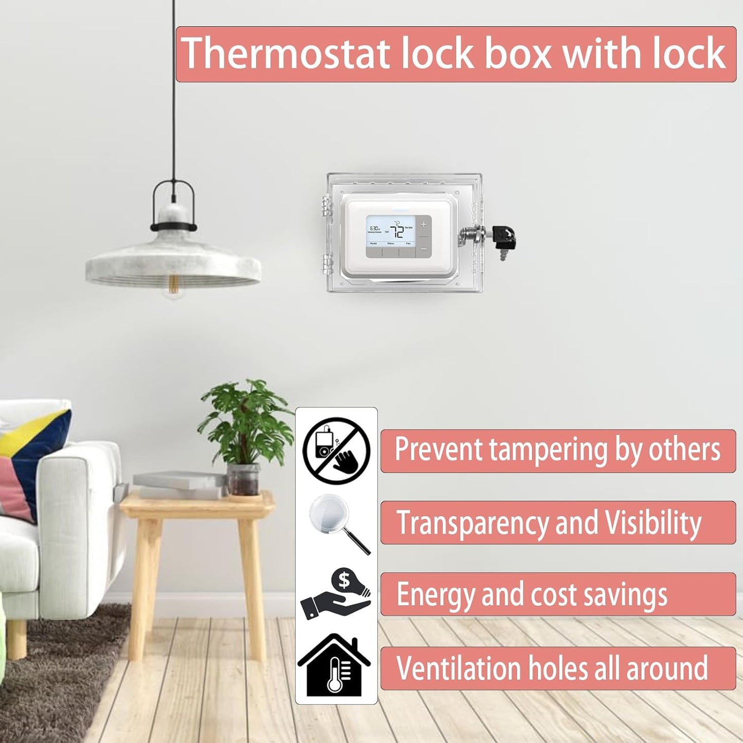 PKLIYH Universal Small Thermostat Lock Box-Thermostat Cover with Key Clear Small Thermostat Guard Fit All Ecobee,Google,Nest Thermostat on Wall 4.72''*4.72''*2'' or Smaller