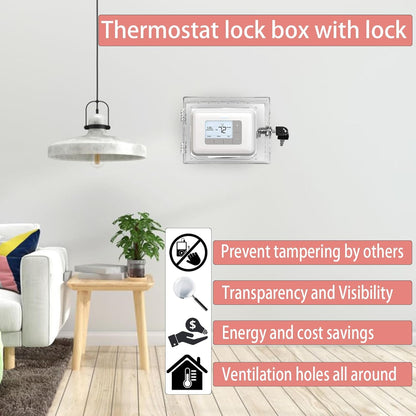PKLIYH Universal Small Thermostat Lock Box-Thermostat Cover with Key Clear Small Thermostat Guard Fit All Ecobee,Google,Nest Thermostat on Wall 4.72''*4.72''*2'' or Smaller