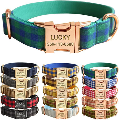 PETDURO Personalized Buffalo Plaid Dog Collar Red Black - Engraved Name and Phone Number on Black Metal Buckle - Custom for Small Medium Large Boy Girl Dogs - Add Leash Bow Tie via Customize Now