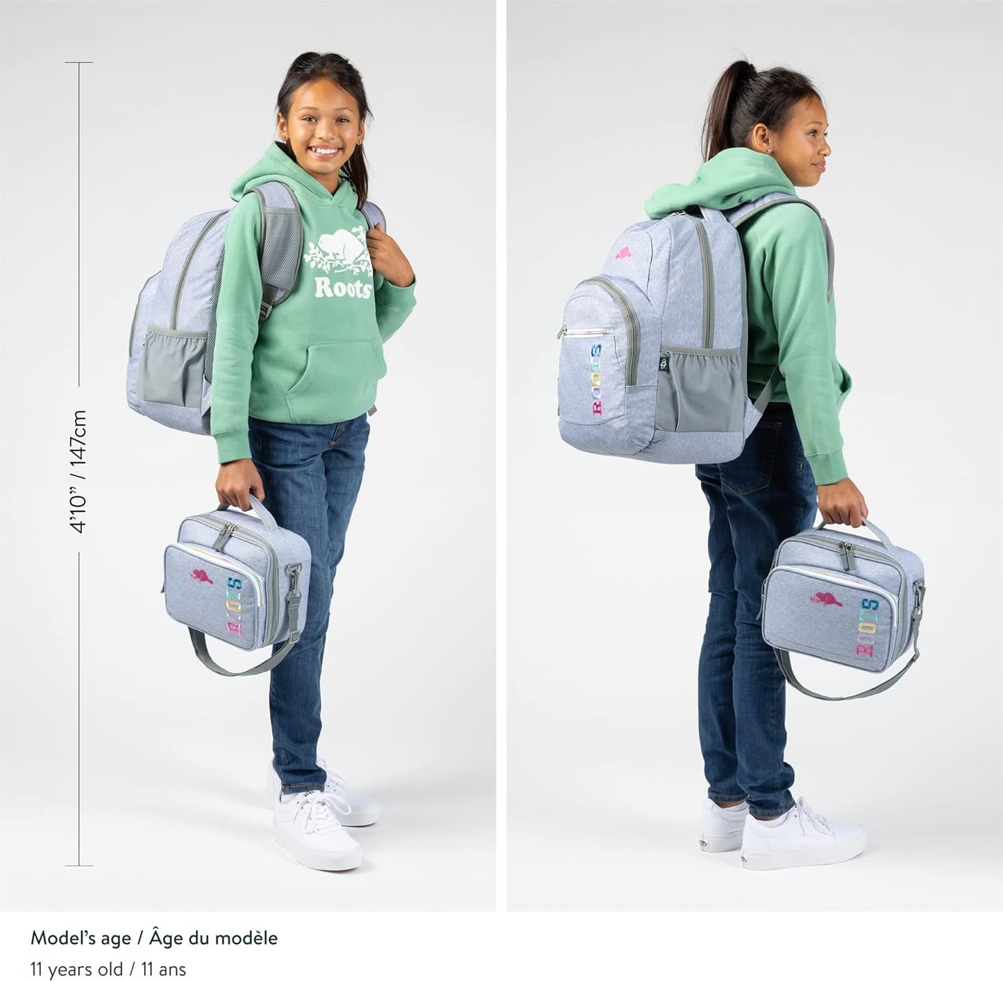 Roots Athletic 3-in-1 Matching Water Resistant Teen Backpack and Lunch Bag Set with Bonus Pencil Case - Made from 100% Recycled Fabrics - 34 litres, Blue Black Navy Camo, XL