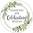Mobiusea Creation White Floral Thank You for Celebrating with us Stickers | 2 inch | Gold Foil | 60pcs Waterproof Thank You Stickers Wedding Labels for Wedding, Bridal Shower, Baby Shower
