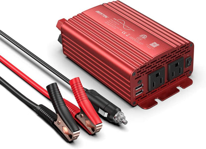 BESTEK 300Watt Pure Sine Wave Power Inverter - DC 12V to AC 110V Car Plug Inverter Adapter, Power Converter with 4.8A Dual USB Charging Ports and 2 AC Outlets Car Charger