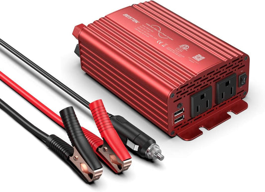 BESTEK 300Watt Pure Sine Wave Power Inverter - DC 12V to AC 110V Car Plug Inverter Adapter, Power Converter with 4.8A Dual USB Charging Ports and 2 AC Outlets Car Charger