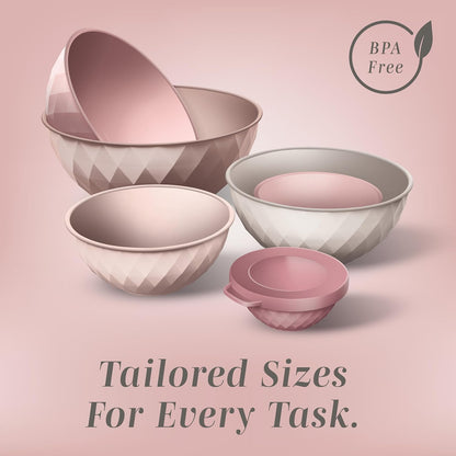 COOK WITH COLOR Mixing Bowls with TPR Lids - 12 Piece Plastic Nesting Bowls Set Includes 6 Prep Bowls and 6 Lids, Microwave Safe Mixing Bowl Set (Green)