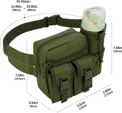 DOB SECHS Hiking Waist Bag with Detachable Water Bottle Holder and Adjustable Waist Belt, Oxford Fanny Pack for Men Women Causal Belt Bag for Travel Outdoor Fishing Running Hiking Hunting, Green