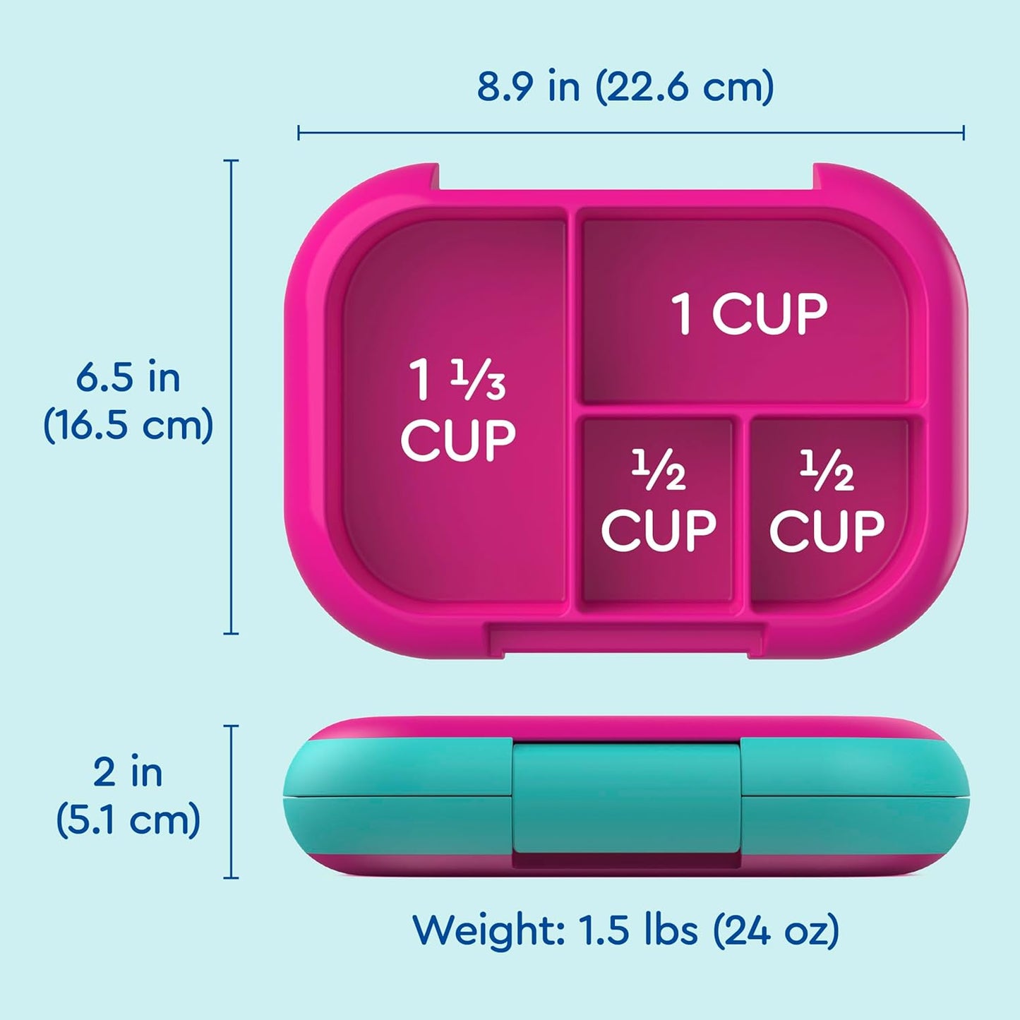 Bentgo Chill Kids Leak-Proof Lunch Box - 4-Compartment Bento Box with Built-In Ice Pack, 3.3 Cup Capacity, PFAS & BPA-Free, Microwave & Dishwasher Safe, Ideal Size for Ages 3 to 7 (Aqua)