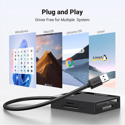 UGREEN SD Card Reader 4 in 1 USB 3.0 5Gbps Memory Card Adapter, Support Micro SD, MS, CF, UHS-I, SDHC, SDXC, MMC, MMC, Plug and Play on Windows macOS Linux Chrome