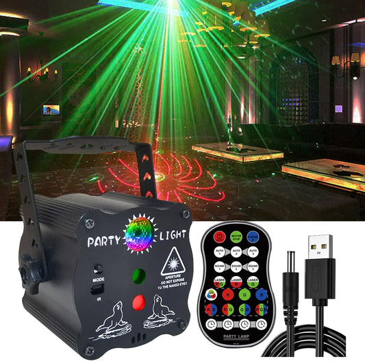 DJ Disco Light, Stage Party Lights, Rechargeable Laser Light Sound Activated RGB Led Flash Strobe Projector with Remote Control for Christmas Karaoke Pub KTV Bar Birthday Wedding