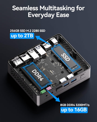 GEEKOM Air12 Mini PC(3-Year Quality Support) with 13th Gen Intel N150, 16GB DDR5 RAM 512GB M.2 2280 NVMe Gen3*4 SSD, Mini Desktop Computer, 4K Dual Display/HDMI2.0/DP 1.4/WiFi6/BT5.2/SD Slot