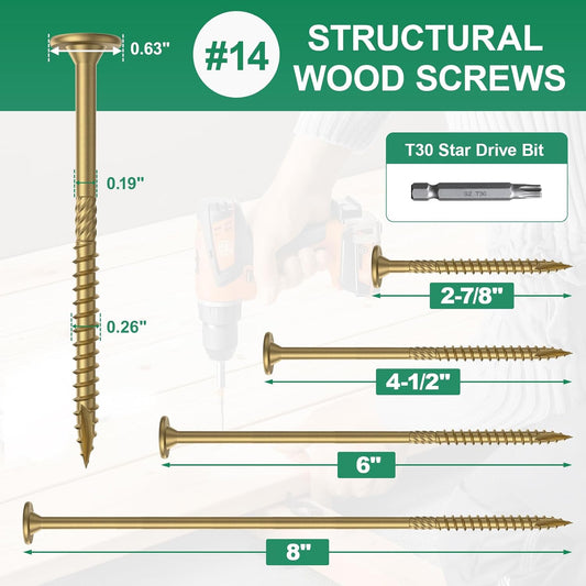 FMhotu 6 Inch Heavy-Duty Outdoor Deck Screws, 50Pcs Star Drive Decking Wood Screws, Rust Resistant Timber Screws for Timber/Log/Landscaping Wood (#14 x 6 Tan - PuriLite