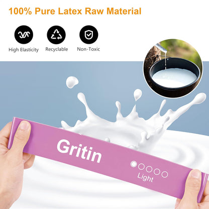 Gritin Resistance Bands, Set of 5 Skin-Friendly Resistance Fitness Exercise Loop Bands with 5 Different Strength Levels - Travel Carrying Case Included - Ideal for Home, Gym, Yoga, Training
