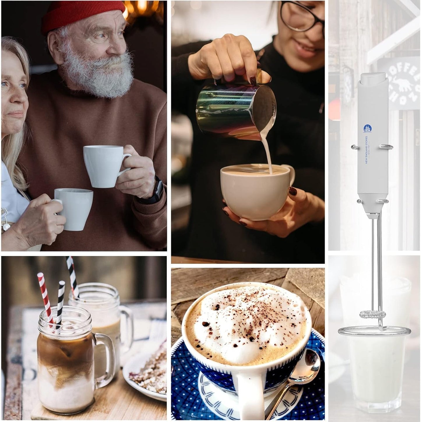 Powerful Milk Frother Handheld Foam Maker, Mini Whisk Drink Mixer for Coffee, Cappuccino, Latte, Matcha, Hot Chocolate, With Stand, Light Purple
