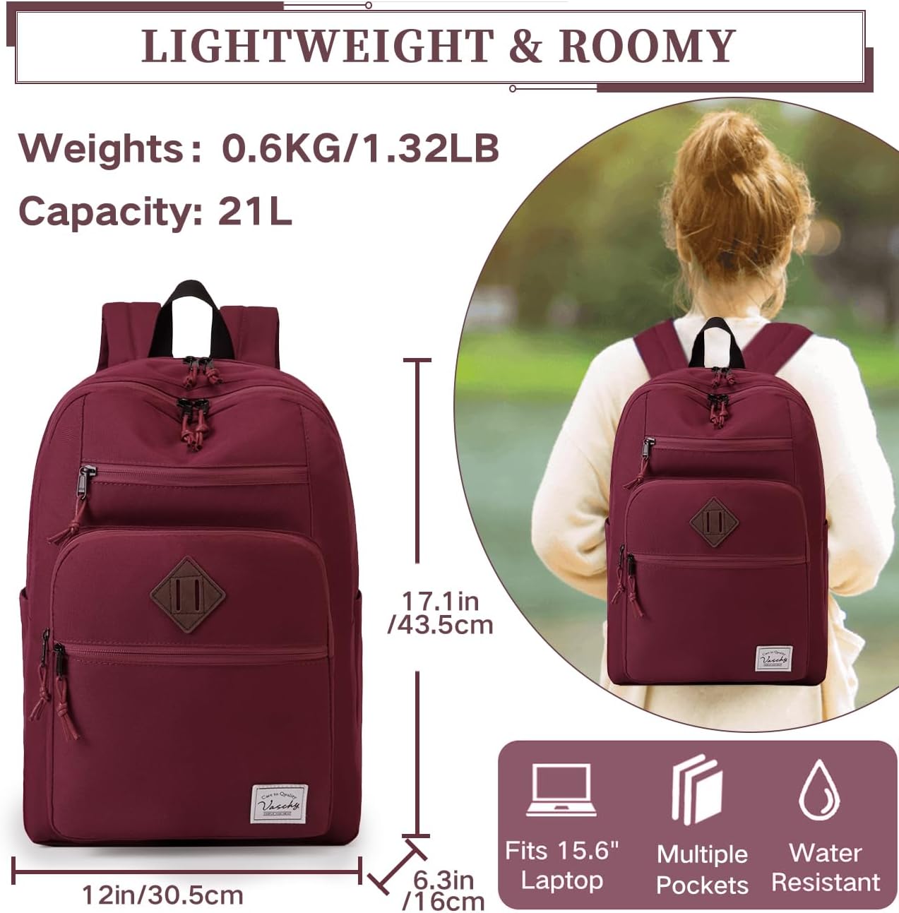 School Backpack for Men Women,Vaschy Lightweight School Bag Bookbag Casual Daypack for High School/College/Teens/Travel/Work