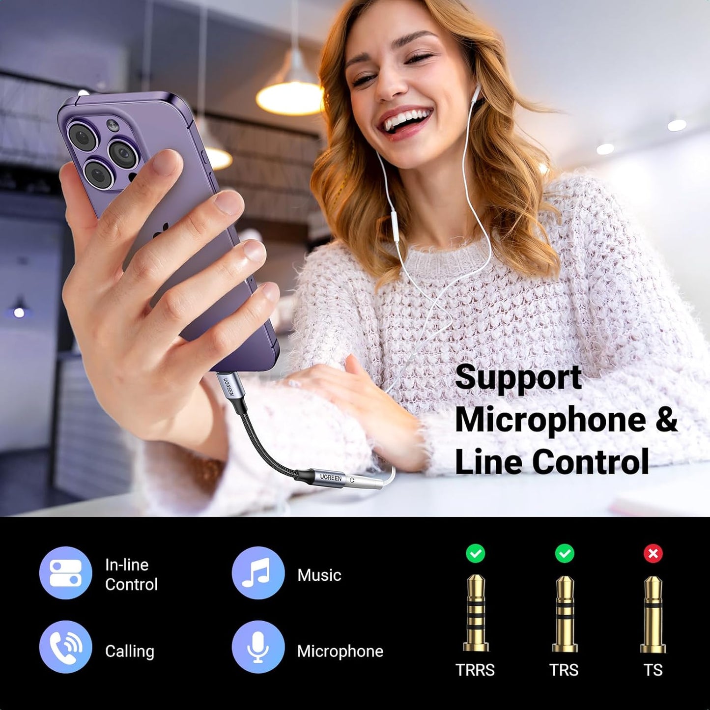 UGREEN Headphone Adapter for iPhone MFi Certified Lightning to 3.5 mm Earphone Jack Male to Female Braided Audio Aux Stereo Cable Connector Dongle for iPhone 14 13 12 SE 11 Pro Max, XS XR Plus, Gray