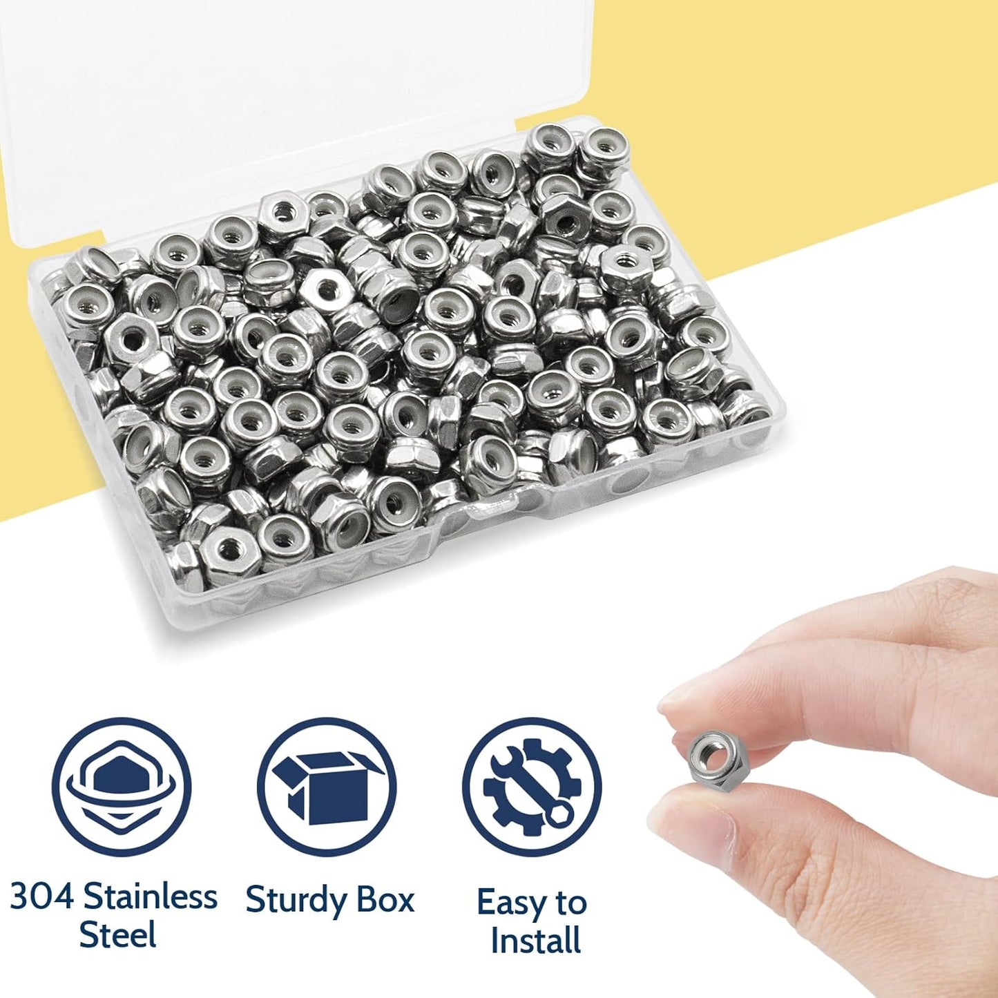 Vifmy 110 Pack 1/4"-20 Inch Lock Nuts,304 (A2-70) Stainless Steel Nylon Insert Locknuts,Standard Inch Thread Nylock Nuts for Bolts