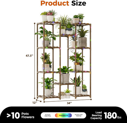 Bamworld Plant Stand Indoor Outdoor Hanging Plant Shelf for Multiple Plants Pots Wood Flower Stand Tall Large Flower Holder for Living Room, Patio, Balcony, Garden Decor, Brown