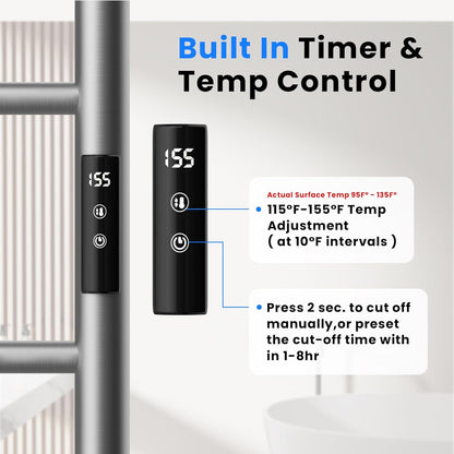 POPFLY Heated Towel Rack, Wall Mounted Electric Hot Towel Warmer, 4-Bar 304 Stainless Steel Small Heated Towel Warmer Rack for Bathroom with Timer and Temperature Control, Brushed