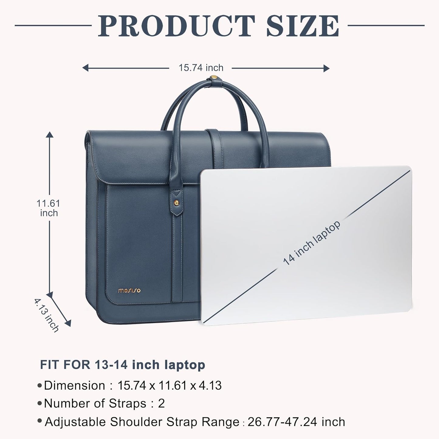 MOSISO Laptop Bag for Women, PU Leather Laptop Shoulder Bag Convertible Backpack, Work Travel Computer Bag with Bowknot - PuriLite