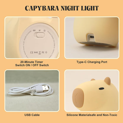 YuanDian Capybara Night Light - Adorable Gift for Women, Teen. Decorate Bedroom with Cute Silicone Capybara Nightlights Christmas for Girls and Boys