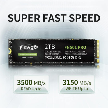Fikwot FN970 2TB M.2 2280 PCIe Gen4 x4 NVMe 1.4 Internal Solid State Drive with Heatsink - Speeds up to 7,400MB/s, Configure DRAM Cache, Compatible PS5 Internal SSD