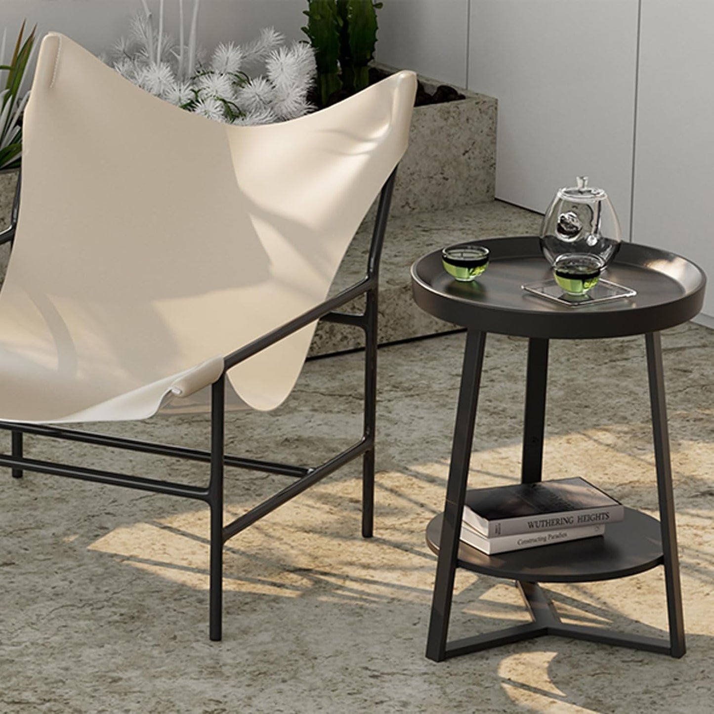Gadroad Round End Table, Black 15.7 * 15.7 * 23inches