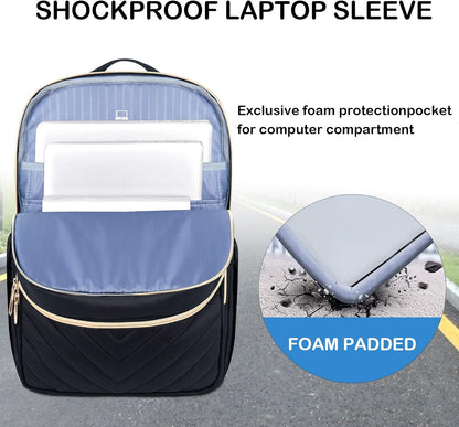 VANKEAN Laptop Backpack for Women Men Work Laptop Bag Fashion with USB Port, Daypacks for College, Business (Black, 15.6 Inch)