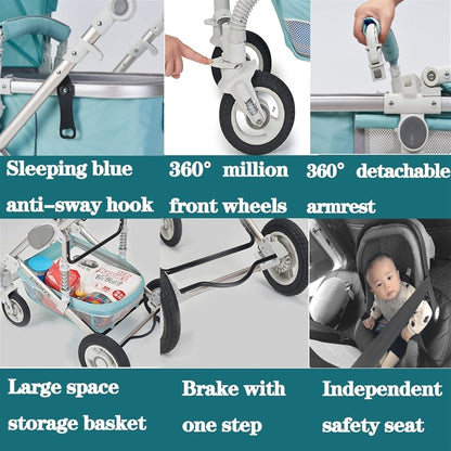 Newborn 3 in 1 Baby Stroller - Lightweight, Foldable Infant Carriage Luxury Pram, Anti-Shock Toddler Pushchair (Black)