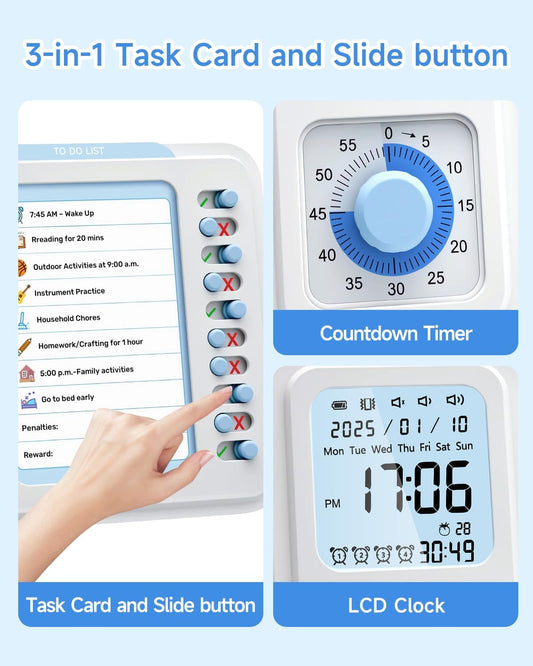 Visual Timer for Kids with Planning Board, 3-in-1 Visual Schedule for Kids with Autism & ADHD, Chore Chart for Home, School, Classroom, Desk