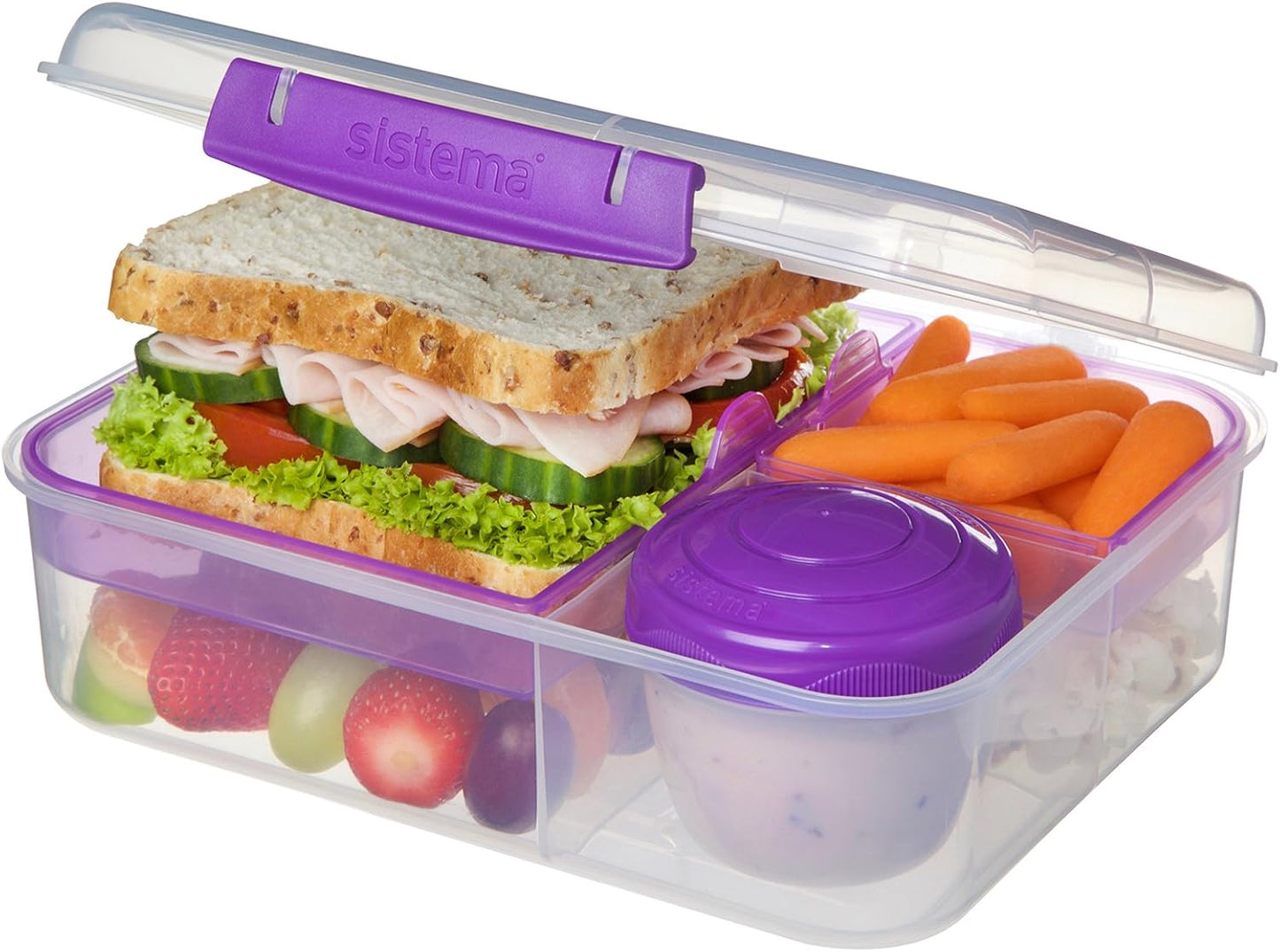 Sistema to Go Bento Box | Lunch Box with Yogurt/Fruit Container | 1.65 L | 6.9 Cup| BPA-Free | Colour May Vary