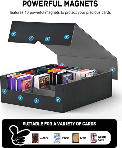 ZLCA Card Storage Box for MTG PTCG, Commander Deck Box Holds 3000+ Cards, Card Storage Case with 4 Stoppers, Card Organizer for TCG Sport Cards (Black)