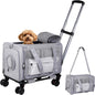 Pet Carrier Bag with Detachable Wheels for Cat or Small Dog, Grey | Travel Hand Portable Bag, Large, with Handle, Breathable Mesh, Ventilated, Airline approved, Collapsible, Locking Zipper