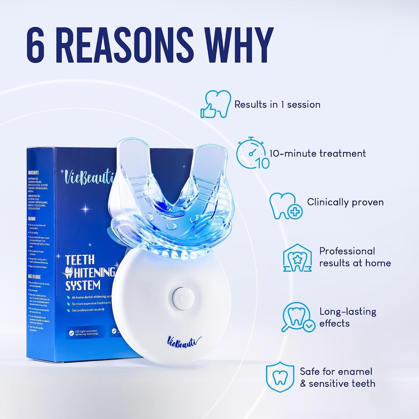 Teeth Whitening Kit with LED Light: VieBeauti Tooth Whitener for Sensitive Teeth - Removes Stains from Food Coffee Smoking Wine and Soda for a Bright Smile Coconut Flavor