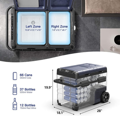 BODEGACOOLER 12V Portable Refrigerator Dual Zone 48 Quart, 45L Portable Car Fridge Freezer, -4℉-68℉℉ Car Cooler WIFI APP Control 12/24V DC and 100-240V AC for Camping,Travel, Home Use