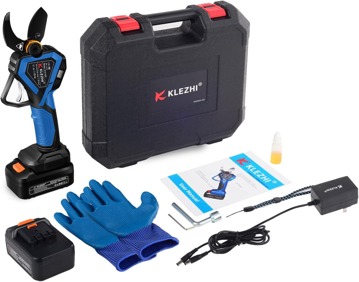K KLEZHI Cordless Electric Pruning Shears, Rechargeable Battery, 42MM (1.65 Inch) Cutting Diameter Fruit Tree Branches Cutter,Good for Arthritis Hands 8-10 Working Hours Black