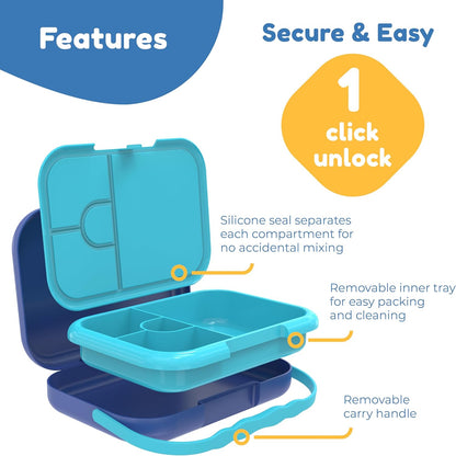 BOZ Kids Bento Lunch Box - 4 Compartment Kids Lunch Containers for Ages 3 to 7 - Leak Proof, Dishwasher Safe