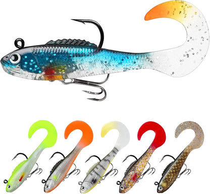 TRUSCEND Easy Catch Pre-Rigged Soft Lures, Unique Vibrating Swim Action and Trembly Sinking Move for More Bites, Amazing Soft Swimbait for Family Fishing, Fishing Lures for Bass Trout Crappie Walleye
