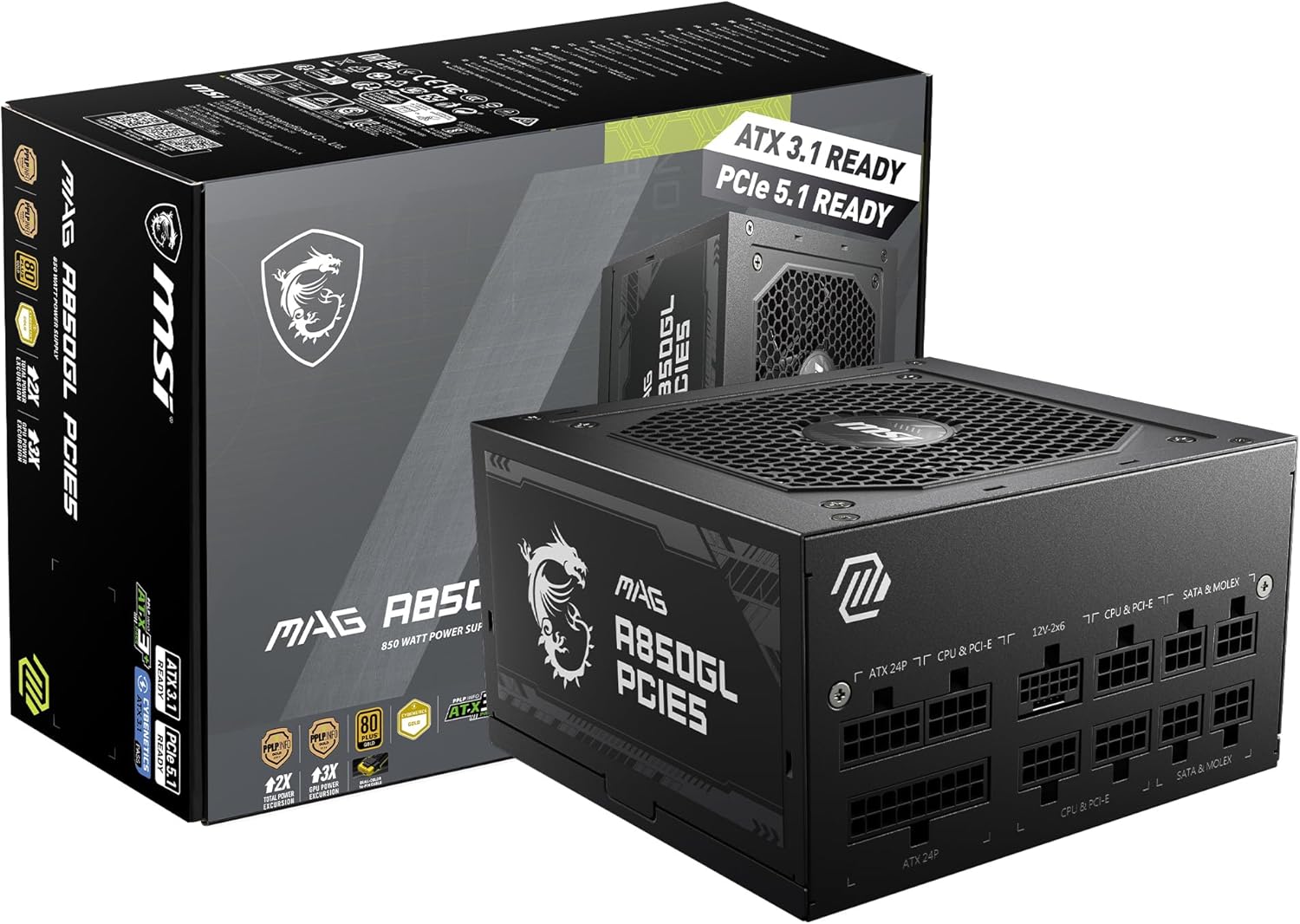MSI MAG A750GL PCIE 5 Gaming Power Supply - Full Modular - 80 Plus Gold Certified 750W - Compact Size - ATX PSU - PuriLite