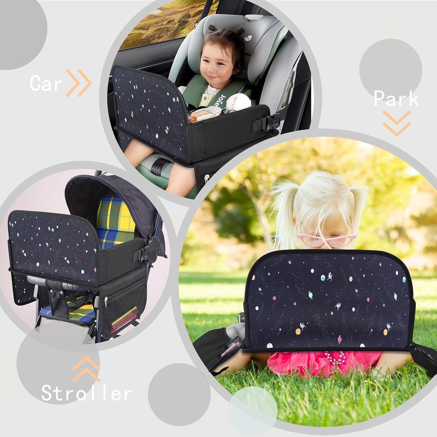 Kids Travel Tray for Car Seat | Portable Lap Desk with Dry Erase Drawing Board, Tablet Holder & Cooler Cup Holder