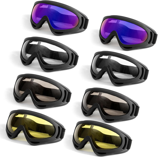 8 Pack Motorcycle & Ski Goggles - Dirt Bike & Snowboard Goggles for Men, Women & Youth