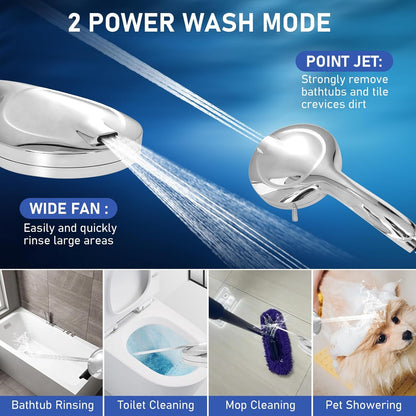 High Pressure Filtered Shower Head, Handheld Shower with 8-Mode Settings 2-Power Jet with Pause Switch, Ideal for Shower Cubicles, Tubs, and Pet Cleaning (Includes Hose & Bracket)