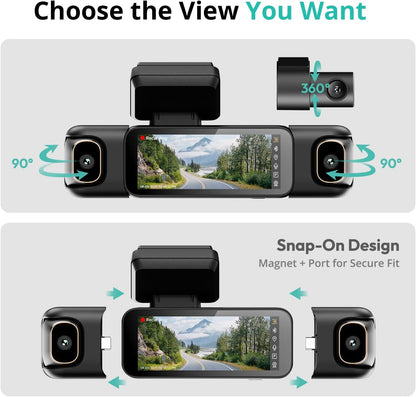 BOTSLAB 4 Channel 3K Dash Cam, 560° All-Sides View, 3.18" Touch Screen, 3K/4K Front and 1080P Rear Inside, Vocie Control, 5.8GHz WiFi Car Camera, G-Sensor, GPS, 24/7 Parking Monitor, 128GB SD Card