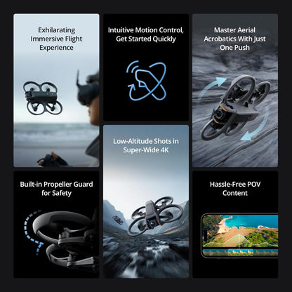 DJI Avata 2 Fly More Combo (3 Batteries), FPV Drones with Camera for Adults 4K, Immersive Experience, One-Push Acrobatics, Built-in Propeller Guard, 155° FOV, Drone Compliant with FAA Remote ID