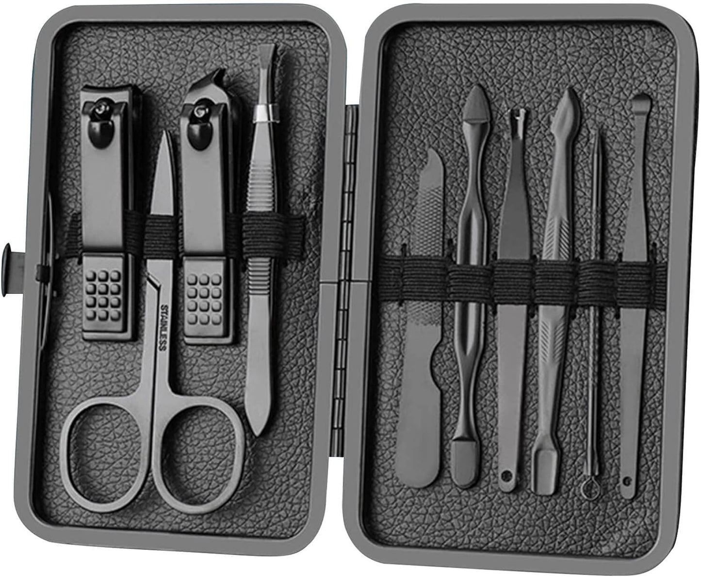 Manicure Set Nail Clippers Pedicure Kit -7PCS Stainless Steel Manicure Kit, Professional Grooming Kits, Nail Care Tools with Luxurious Travel Leather Case Gift Box (7, Black)