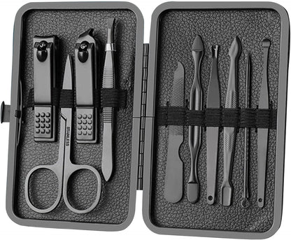 Manicure Set Nail Clippers Pedicure Kit -7PCS Stainless Steel Manicure Kit, Professional Grooming Kits, Nail Care Tools with Luxurious Travel Leather Case Gift Box (7, Black)