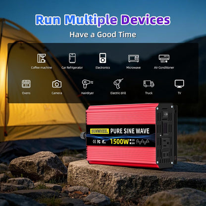 SUNWHEEL 4000W Pure Sine Wave Inverter, 12V DC to 110V/120V AC Power Inverter for RV、Microwave、Off Grid、Truck、Refrigerator、Air Conditioner with 4 AC outlets and LCD Display