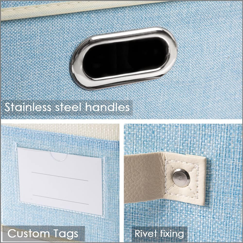 PRANDOM Large Foldable Storage Bin with Lid [1-Pack] Linen Fabric Decorative Storage Box Organizer Containers Basket Cube with Handles Divider for Bedroom Closet Office Living Room (17.7x11.8x11.8")