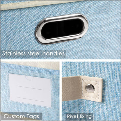 PRANDOM Large Foldable Storage Bin with Lid [1-Pack] Linen Fabric Decorative Storage Box Organizer Containers Basket Cube with Handles Divider for Bedroom Closet Office Living Room (17.7x11.8x11.8")