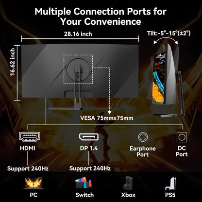SANSUI 32 Inch Curved 240Hz Gaming Monitor with Speakers, High Refresh Rate FHD 1080P Gaming PC Monitor Curved 1500R, 1ms(MPRT), HDR, HDMI DP, Metal Stand, VESA Compatible (ES-G32C3F DP Cable Incl.)