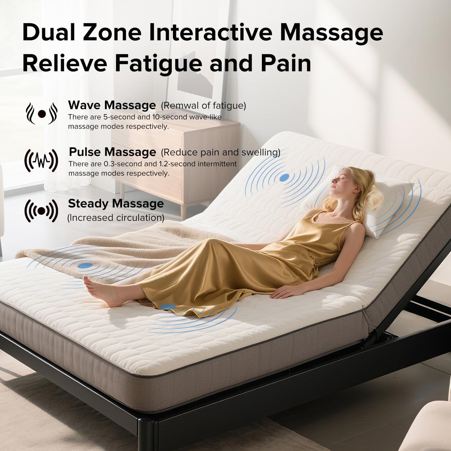 Adjustable Bed Frame with Massage and Zero Gravity Positions, Queen Size Sturdy Steel Electric Bed Base with Remote Control, USB Ports and 4 Height Adjustable Legs for Reading Watching TV